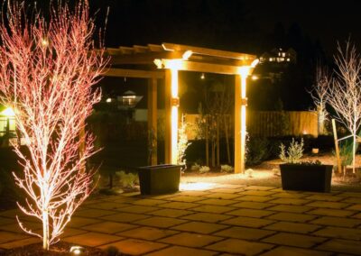 93 Res LED Lights on Cedar Pergola and Coral Bark Maple